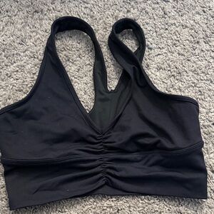 ALO Yoga Black Ruched V-Neck Sports Bra